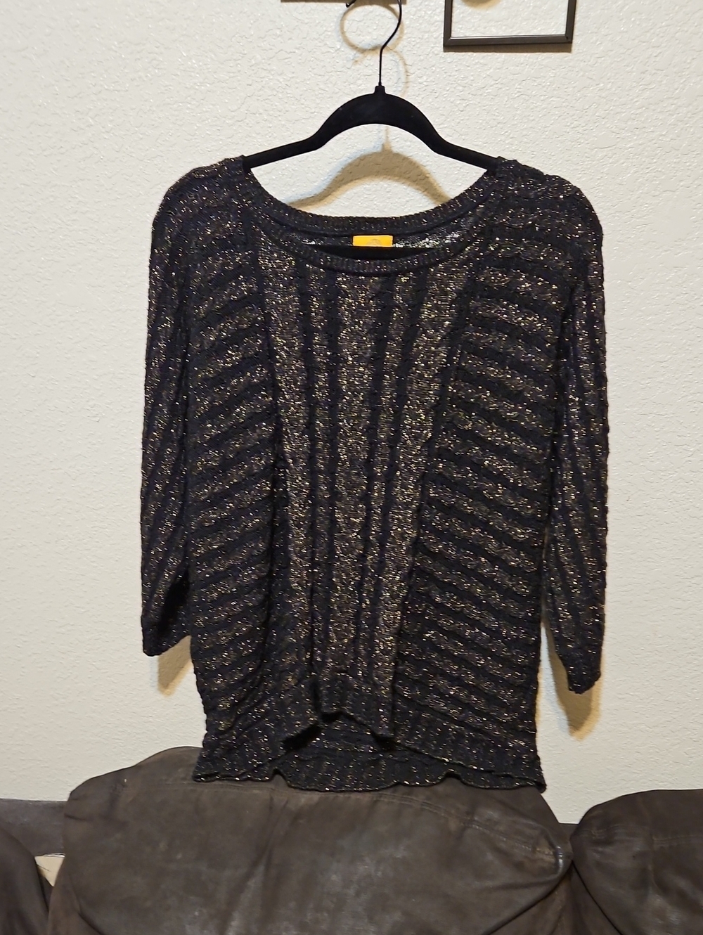 Ruby Rd. Black Metallic Scoop Neck Knit Top